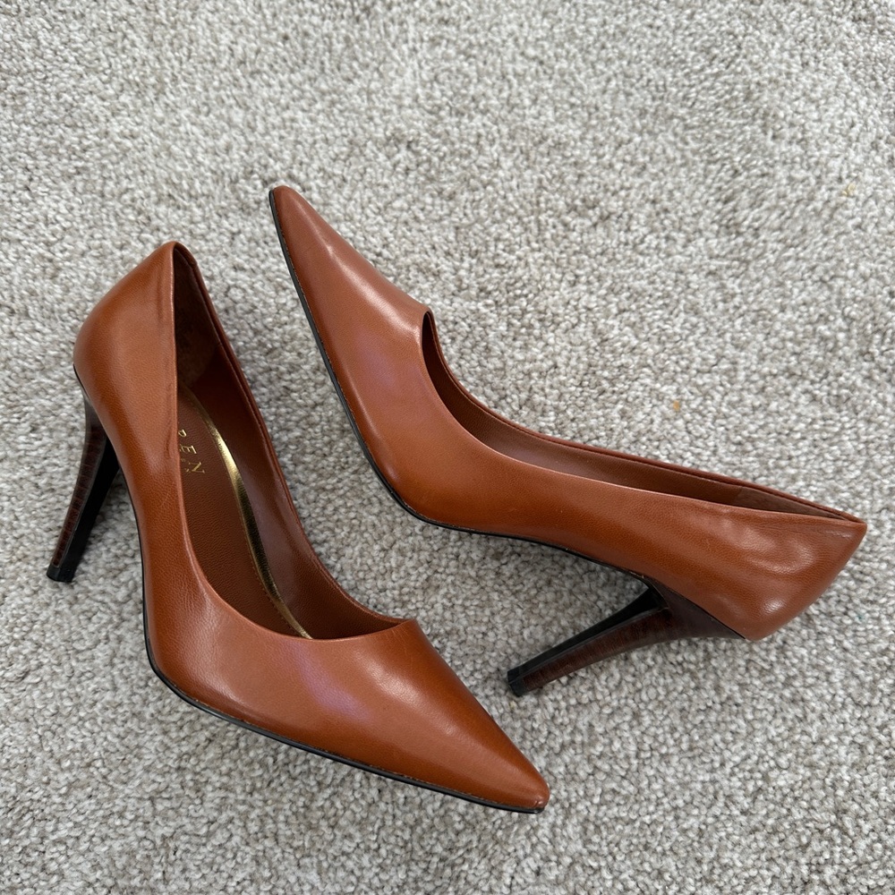 Ralph Lauren Brown Leather Pointed-Toe Heels - Picture 2 of 6
